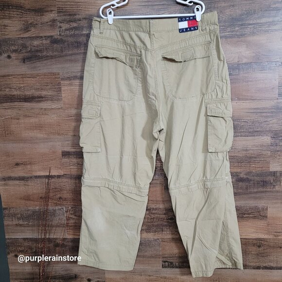 Vtg Tommy Hilfiger Baggy Convertible Cargo Pants 40x30 Measures 40x29 Y2K Beige - Picture 1 of 16